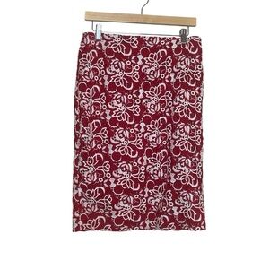 Talbots Red & White Crochet Straight Pencil Skirt Lined Size 8 Floral Party EUC